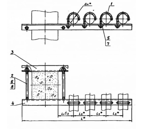 Крепления четырёх трубопроводов к ж/б колоннам в Орше