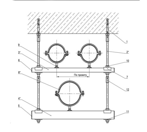 Крепления трех трубопроводов к перекрытию в Орше