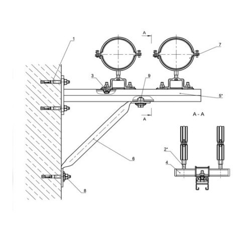 Крепления двух трубопроводов к стене в Орше